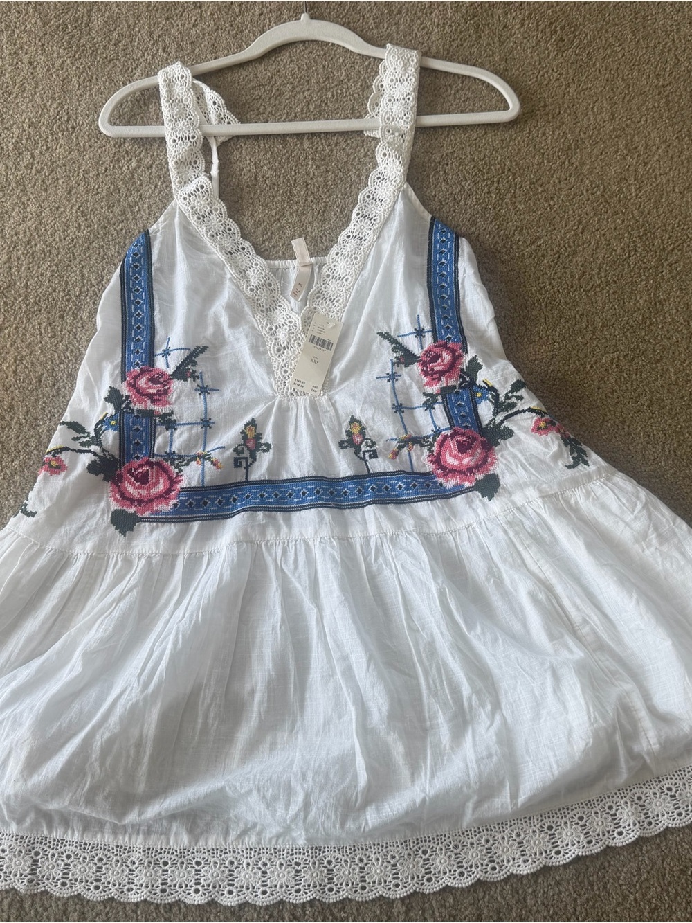Anthropologie White Lace Trim Embroidered Sundress - Picture 3 of 5
